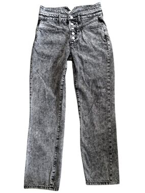 Zara High-Rise Button-Fly Acid Wash Jeans - Gray